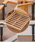 Six Pack Adjustable Bed Support Legs With Locking Ring Stand Height Adjusts From Seven To Twelve Point Five Inches For Wobbly Frames And Bumpy Floors Sturdy Furniture Center Posts Quick Install Dead Nut Tight Stability Guaranteed close-up of adjustable legs secured to a wooden bed frame