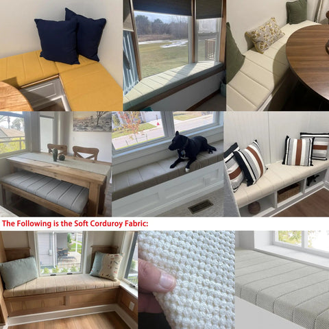 Bay Window Seat Cushion Pad, Custom Sized And Shaped For Curved Benches, Textured Foam, Non Slip Bottom, Cozy Indoor Seating