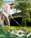 Person using All In One Garden Flat Shovel With A 60 Inch Long Handle Heavy Duty Floor Scraper For Snow And Ice Removal And Lawn Edging