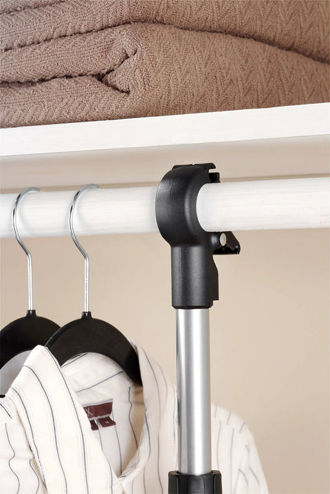 Close-up of Heavy Duty 2 Shelf 2 Rod Closet System For Clothes Shoes And Accessories Adjustable Space Saving Organizer in use