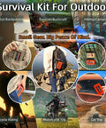Pocket Survival Fishing Kit Emergency Tackle Box for Camping and Hiking shown in various outdoor scenarios.
