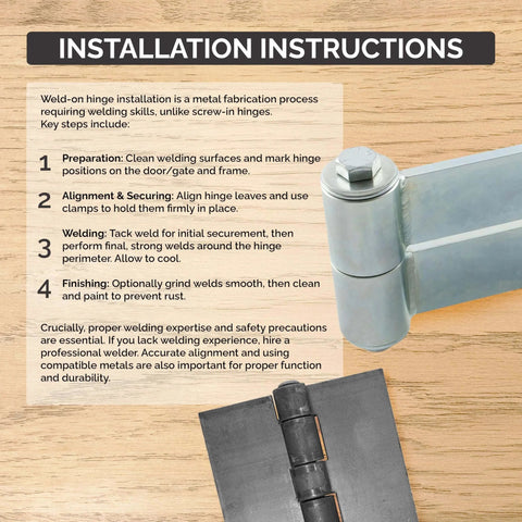 Installation instructions for weldable 4 inch square bright steel butt hinges standard duty