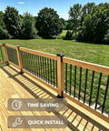 Heavy Duty Black Steel Deck Balusters 101 Pack 32 Inch Metal Railing Spindles For Porch Patio And Stairs No Sweat Assembly Rust Resistant Workhorse Build Seamless DIY Upgraded installed on wooden deck railing.