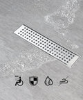 12 Inch Linear Shower Drain With Removable Square Panel, AISI 304 Stainless Steel brushed floor drain with water flowing over
