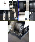 Close-up of Electric Sheet Metal Seaming Machine for 0.02 to 0.05 Inch Thick Sheets 220V Pro Grade Beefed Up Seam Rolling Forming Tool showing alloy steel rollers and components.