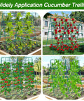 Foldable A Frame Cucumber Trellis For Raised Beds, Metal Garden Support In Coated Steel, 42x32 Inch Climbing Trellis shown in garden