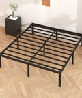 Rock Solid Metal Platform Bed Frame Full Size With Heavy Duty Support Slats No Box Spring Needed Clean Modern Black Finish view from above showing slat base.