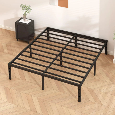 Rock Solid Metal Platform Bed Frame Full Size With Heavy Duty Support Slats No Box Spring Needed Clean Modern Black Finish view from above showing slat base.