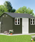 10x12 Ft Outdoor Storage Shed With Lockable Hinged Door And Two Windows Nordic Cottage Metal Shed For Backyard Garden