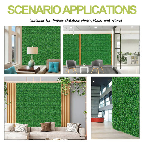 Thick 2 Inch Boxwood Hedge Panels 12 Pack 10x10 Inch Artificial Grass Wall Backdrop for Indoor Outdoor Privacy decor setup