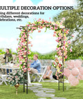 Garden Arch Trellis With Extended Top 7.5Ft Black PE Coated Steel Arbor adorned with flowers for weddings and celebrations