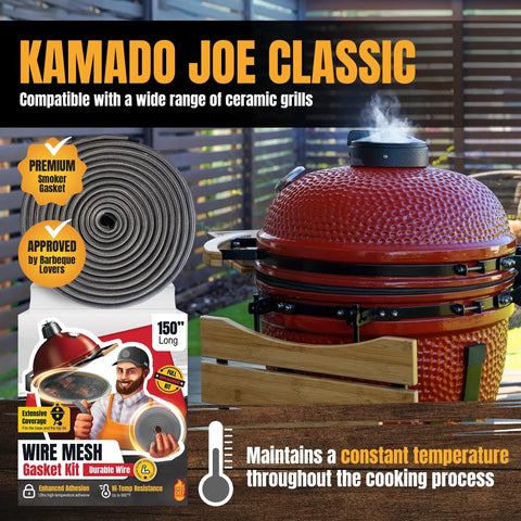 Fiberglass Gasket Replacement Kit For Kamado Joe Classic And Big Green Egg, 150 Inch Wire Mesh Gasket Set with grill