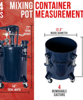 Heavy Duty Steel Spray Paint Pressure Pot With Adjustable Gauge And Regulator For Auto Body Detailing with 27" height and 14" width.