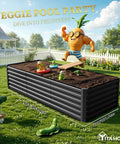 Large Raised Garden Bed Kit 8x4x2ft With Galvanized Metal Planter Box Includes Gloves Ground Nails Support Rods And Safety Rubber For Above Ground Planting Of Vegetables And Flowers In Black Finish in a backyard setting.
