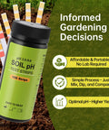 Ultimate PH Test Kit With 100 Strips For 3.5 To 9 Range, Accurate PH Tester package on soil with test strips displayed.