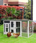 Outdoor Chicken Coop With Run And Nesting Box, Waterproof Roof, Removable Tray And Roosting Bar, Sturdy Wooden Hen House in garden