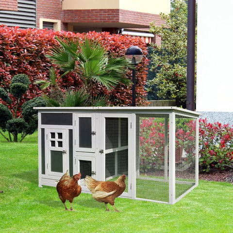 Outdoor Chicken Coop With Run And Nesting Box, Waterproof Roof, Removable Tray And Roosting Bar, Sturdy Wooden Hen House in garden
