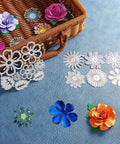 Dope 14 Piece Flower Leaves Metal Cutting Dies Set With 14 Styles For DIY Crafts And Scrapbooking on a blue surface