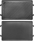 Reversible Cast Iron Grill Griddle With Double Sided Grill Pan For Gas Grills And Stove Tops 13 Inch By 8 Inch Ribbed and Flat Sides