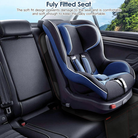 Universal Car Seat Protector For Kids And Pets, Waterproof Non Slip Leather Mat With 2 Mesh Pockets in black with baby seat