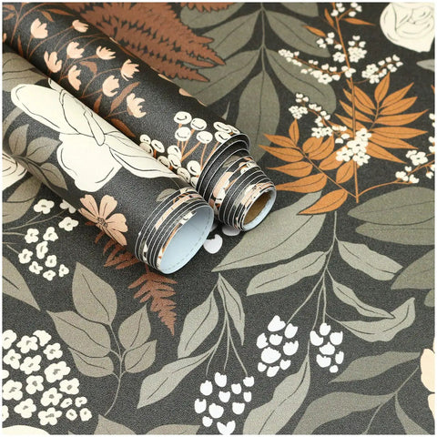 Peel And Stick Floral Wallpaper Removable Mural With Vintage Rose Leaf Pattern In Black Brown And Beige Easy No Mess Install