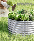 4 Pack Round Galvanized Raised Garden Bed Set For Outdoors And Veggies in use, showing vegetables growing in a metal garden box.
