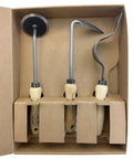 Three Piece Weeding Kit With Disc Weeder, Cape Cod Weeder, And Weedpopper in cardboard packaging for quick garden weeding.