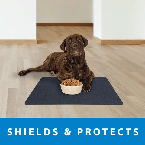 All Around Multi Purpose Recycled PVC Floor Mat For Indoor And Outdoor Use Go To Entryways Garages Kitchens And Patios Durable Water Resistant Dirt Shield 24 By 36 Inches Black with dog sitting on it