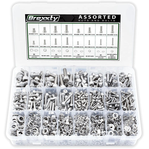 Top Shelf Metric Socket Head Cap Screws Kit 304 Stainless Steel Bolts and Nuts Assortment in organizer box with assorted fasteners.