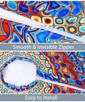 Round Outdoor Tablecloth With Umbrella Hole Waterproof Oilproof Fitted Elastic Zippered Cover in abstract pattern, close-up view.