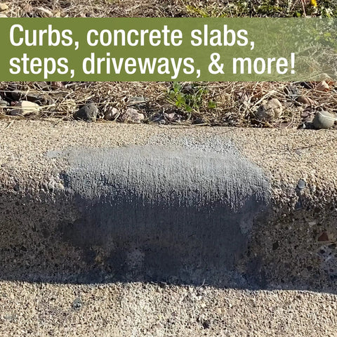 Concrete Patch And Repair Mortar For Sidewalks Driveways And Curbs, Fast Setting Exterior Patch Kit shown on patched curb surface