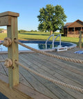 Heavy Duty Hemp Rope 1 Inch Thick And 100 Feet Long For Crafts, Hammocks, Nautical Decor, And Outdoor Projects, Tough Jute Twisted Manila Rope That Handles Up To 1080 Lbs used as railing on wooden pool deck