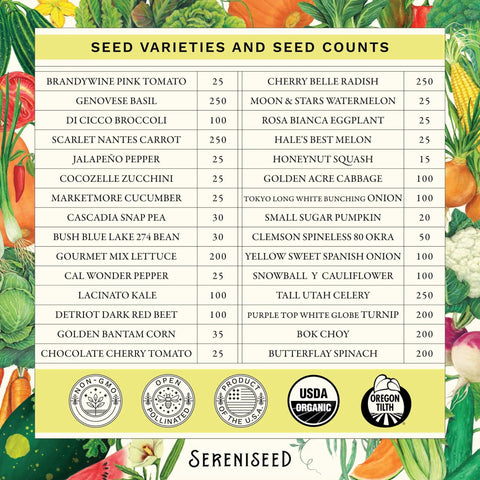 Certified Organic Vegetable Seeds 30-Pack Non-GMO Open-Pollinated Garden Kit For Home DIY Gardeners seed varieties and counts chart