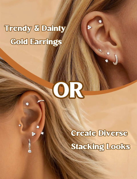 Lightweight Hypoallergenic Silver Earring Stacks For Women 7 Pair Set Lets You Mix And Match CZ Studs Ear Jackets Ball Studs Butterflies Hoops And More In Stainless Steel For Sensitive Ears, silver ear stack look