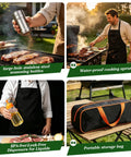 Ultimate 120 Piece Griddle Accessories Kit with stainless steel seasoning bottles, waterproof apron, liquid dispenser, storage bag