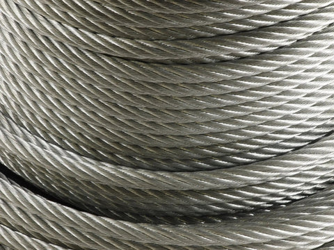 Close-up of Heavy Duty Galvanized Wire Rope Aircraft Cable One Quarter Inch, 250 Feet, 7x19 Construction, 7000 Lb Break Strength