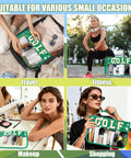 Clear PVC Golf Makeup Bag With Chenille Letter Patch For Her Crew Preppy Style Waterproof Travel Pouch Cosmetic Organizer