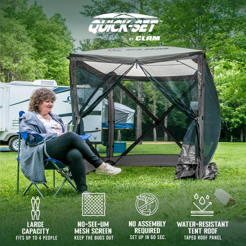 Pop Up Screen Tent For Outdoors, Instant Setup In 60 Seconds, 6 By 6 Foot Gray Bug Free Canopy Shelter For Camping, Fishing, Backyard, Portable 4 Person Shade