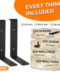 Six Pack 8 Inch Z Shelf Brackets With Lip for 7.25 Inch Boards, wall plugs and screws included, heavy duty black metal brackets