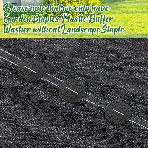 Close-up of 200 Pcs Landscape Staple Gasket Washers for Weed Barrier Fabric Lawn And Garden Yard Tents Black Sized At About Two Point Seven Six By Two Point Five Six Inches With Center Hole For Universal Fit Weatherproof Outdoor Use.