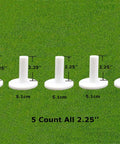 Durable Golf Rubber Tees Set Five Pack With Mixed Or Same Sizes From 1.5 To 3.13 Inches White Indoor Outdoor Practice Tee Kit Pro Grade That Grips The Ball Great And Lasts Long For Serious Practice, five 2.25-inch tees on grass