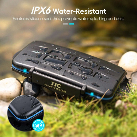 Heavy Duty Memory Card Case Organizer Holding 4 Cfast 8 Sd And 16 Microsd Cards With Beater Proof Abs Shell and silicone seal for water resistance.