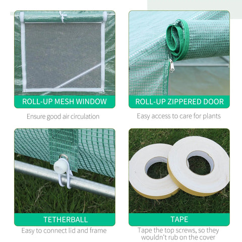 Walk In Backyard Greenhouse For Extended Growing Season 20 X 10 X 7 Feet Tunnel Style With Roll Up Windows Zippered Door PE Cover Heavy Duty Steel Frame Green