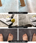 Comparison of carpets with and without 8 Pack Non Slip Rug Grips For Mats And Rugs Self Adhesive Pad Strips in use.