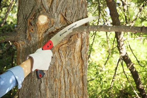Person using RazorTOOTH Pruning Saw For One Handed Use With Curved Blade, Heavy Duty Tree Saw That Powers Through Branches Up To 8 Inches