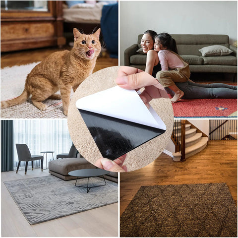 10 Pack Rug Grippers Non Slip Pads For Hardwood Floors Keep Rugs From Curling And Slipping Instantly Easy To Apply Under Rug Tape For Area Rugs On Tile Laminate Marble And Concrete Floors