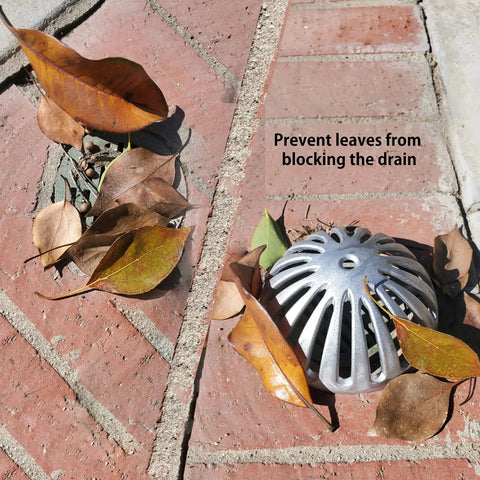 Heavy Duty Aluminum Drain Covers Set For Sinks And Floors, Dome Strainer For Kitchens, Bathrooms, Outdoor Drains, Five Pack, 5 1/2 Inch Wide By 2 1/4 Inch High, Rust Resistant, Keeps Debris Out And Water Flowing Smoothly on brick surface