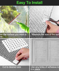 Installation steps for Double Bubble Reflective Insulation Roll 23.6 Inch By 10 Ft Aluminum Foil Wrap on window surface.