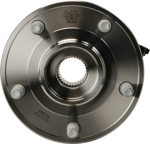 Front view of Wheel Bearing And Hub Assembly For Jeep Wrangler JK 2011 2017 And 2018 Wrangler Bolt On Replacement Part Fits Right And Left Sides Easy Install For Reliable Road Performance