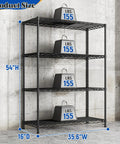 Beefy Heavy Duty 4 Tier Storage Rack With Adjustable Shelves In Black Strong Steel Garage Shelving Unit Holds Up To 620 Lbs Total, 35.6"W x 16"D x 54"H